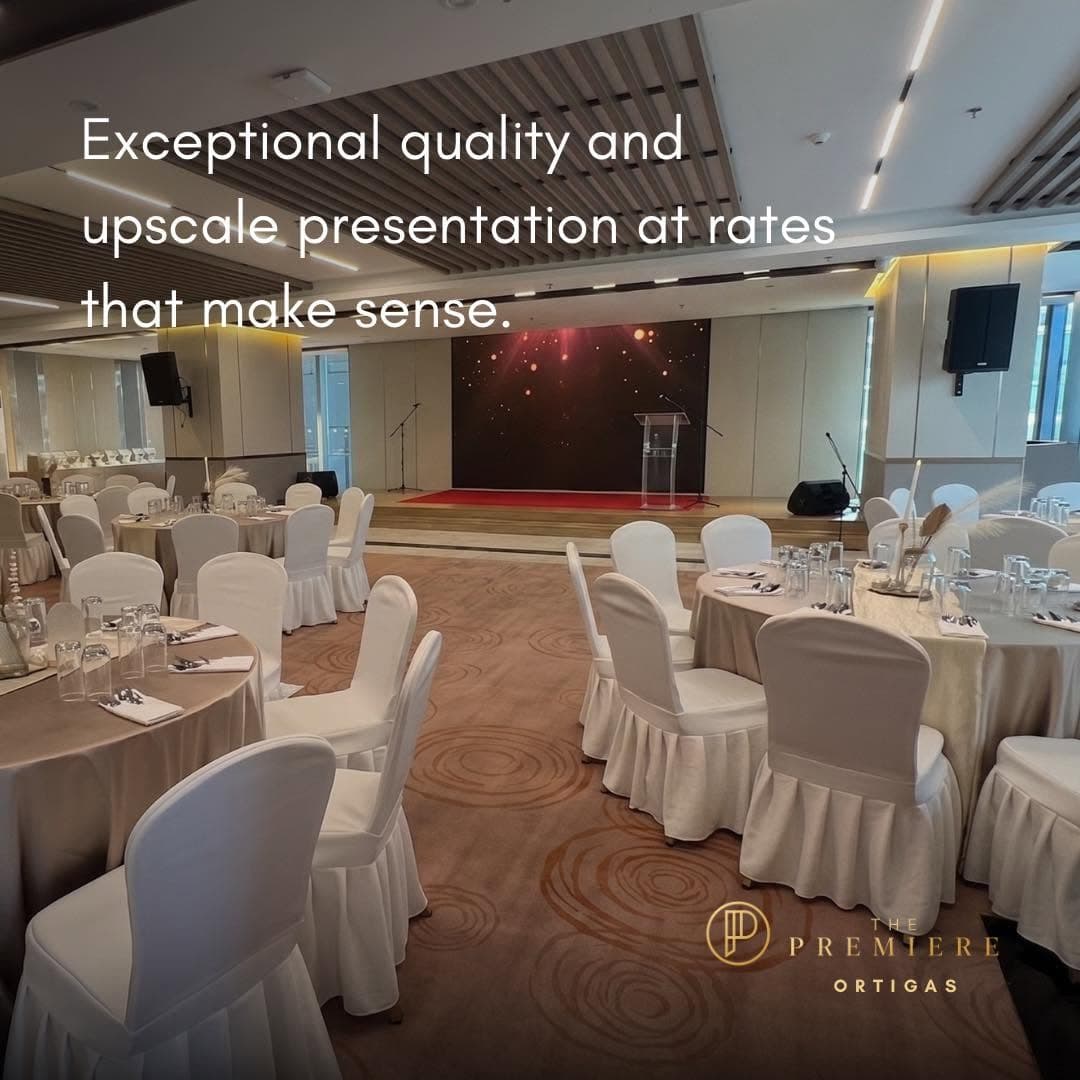 The Premiere ballroom styled for an evening celebration